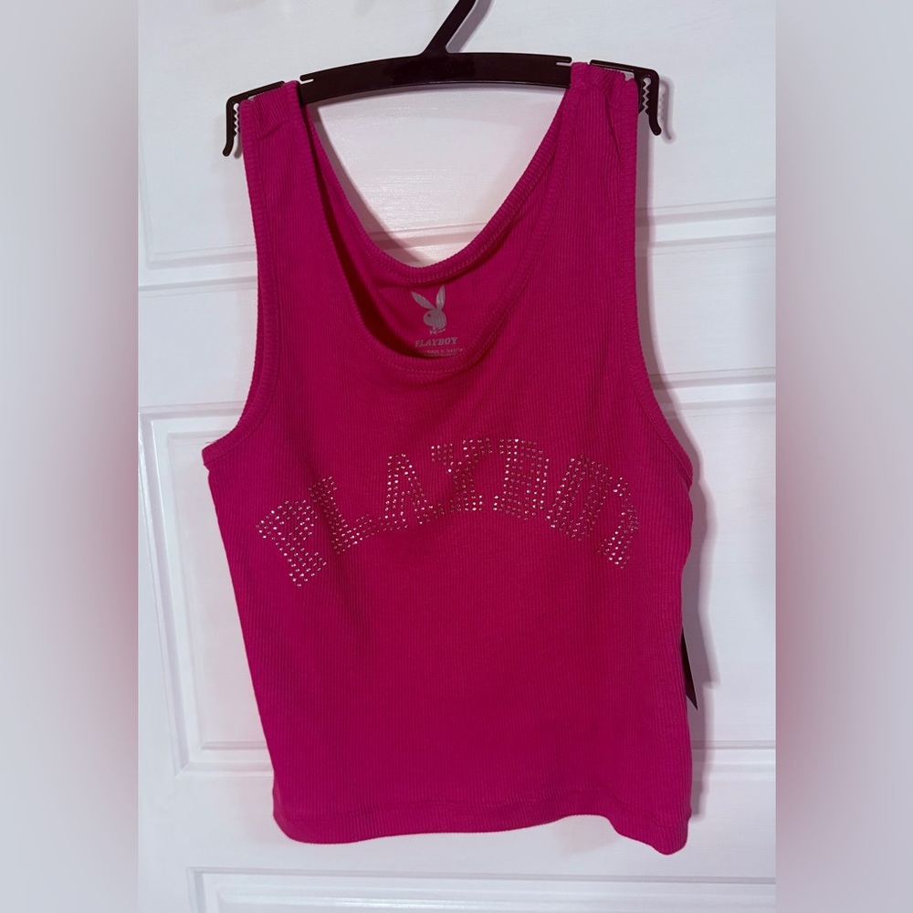 Sold Playboy Women's Pink Tank Top sparkling crystals!